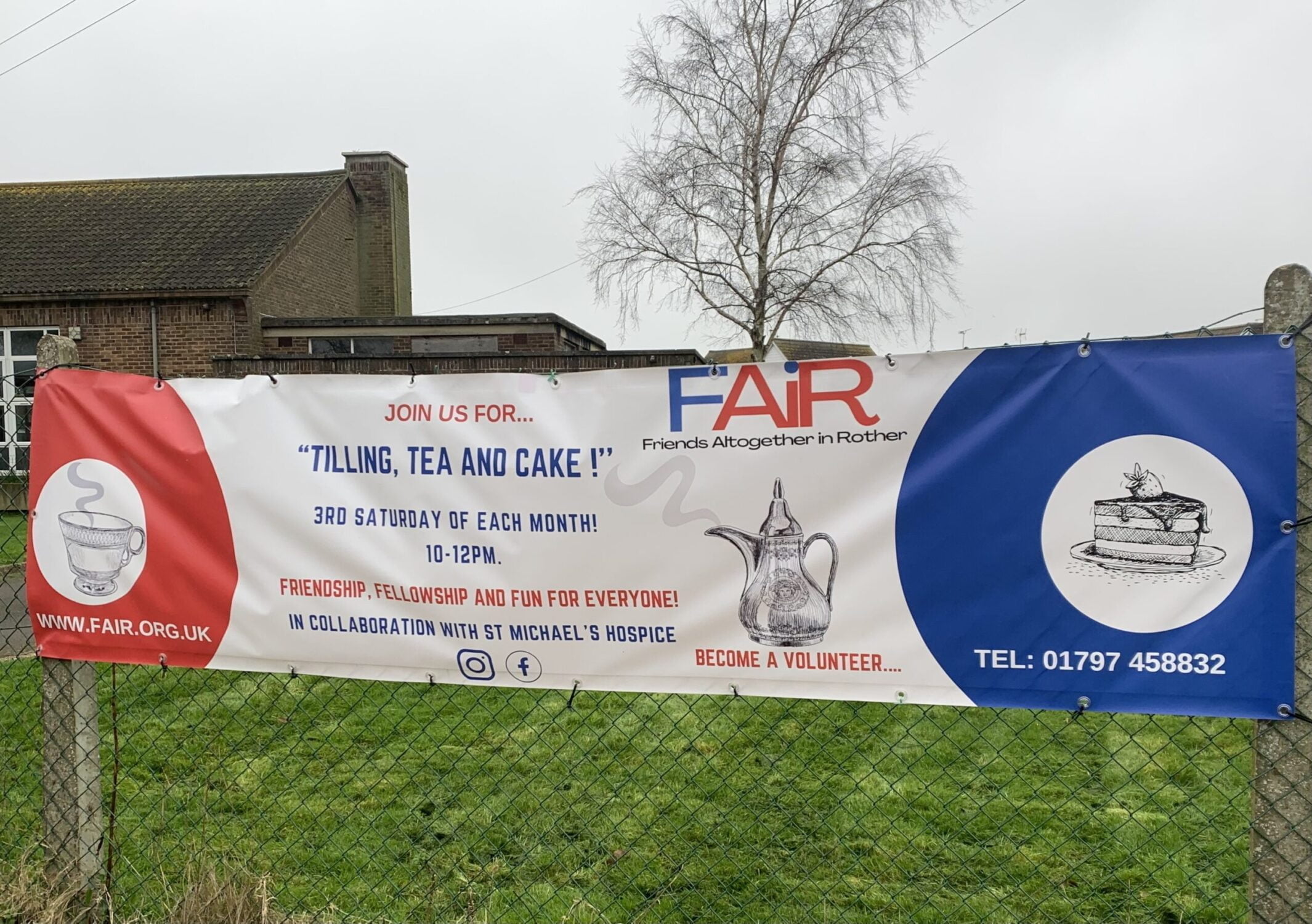 Our banner outside the Tilling Green Community Centre